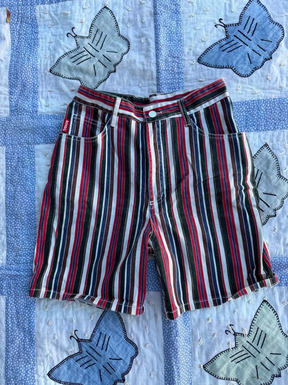 Vintage Bongo by Gene Montesano Multi-Color Striped Denim Shorts